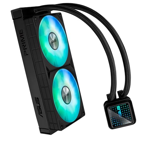 ASUS Prime LC 240 ARGB - Sistema de refrigeración líquida para CPU todo en uno con zona de contacto con la CPU y canales con aletas, bloque de agua con lentes de espejo infinito y ventiladores ARGB
