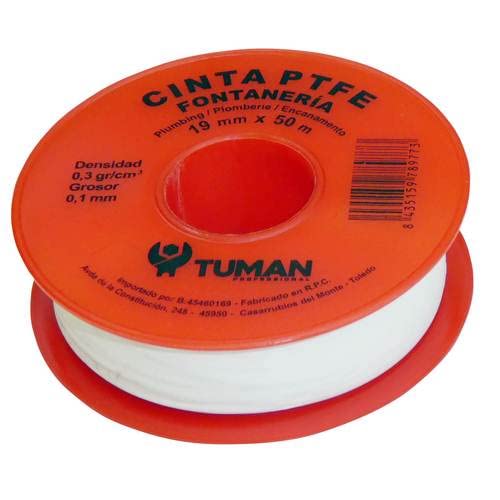 250 Rollos de Cinta Teflón para Fontanería de 19mmx0,1mmx50 metros de 0,3gr cm2. PTFE para sellado de roscas, tuberias.