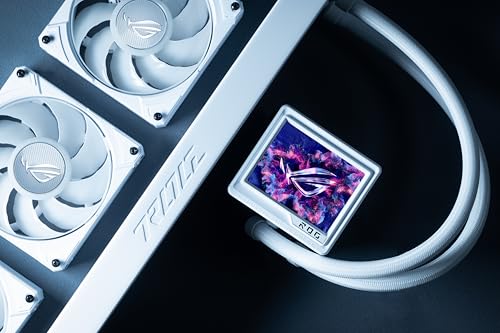 ASUS ROG Ryujin III 360 ARGB Extreme White Sistema de refrigeración AiO con Bomba Asetek Gen8 V2, Ventiladores magnéticos Reforzados, LCD de 3.5'', monitorización del Hardware y GIF Personalizados