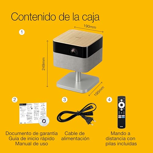 Epson Lifestudio Flex Plus EF-72 Roble,proyector portátil smart,Sound by Bose,Google TV,4K Pro UHD, Función de lámpara lateral LED, soporte ajustable, uso en interiores/exteriores, 5 años de garantía*