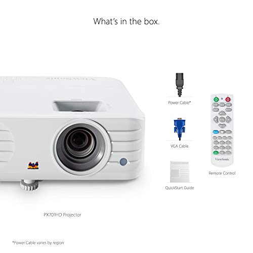 ViewSonic PX701HD Proyector Full HD Home Cinema y Comercial (3500 lúmenes, 1080p, DLP, HDMI Dual, 3x entrada rápida, tecnología SuperColour, altavoces de 10W), blanco