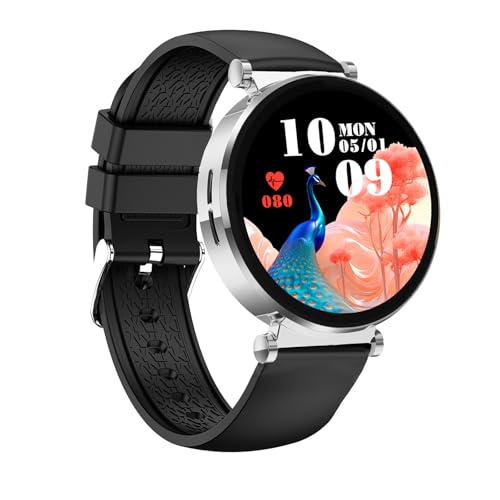 Knauermann Neo 2 (2025) - Plata Redondo - Reloj de Salud Smartwatch - ECG - Función HRV - Bluetooth BT - Apnea del Sueño - Presión Arterial - Banda de Silicona Negro, Durchmesser: 40mm; Dicke: 10,9mm