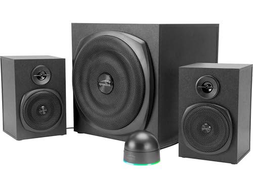 Speedlink Gravity LT Altavoz para PC Sistema de Sonido 2.1 Bluetooth - con subwoofer de Madera, Sistema de Altavoces Activos de 80 vatios, Conector AUX de 3,5 mm, Mando a Distancia RGB, Negro