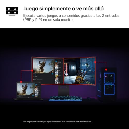 LG 34GS95QE-B - Monitor Gaming Ultragear Curvo, 34", OLED WQHD (3440 x 1440), Curvatura 800R, 240 Hz, 0.03 ms, AMD FreeSync Premium Pro, Acabado Anti-Glare, Negro