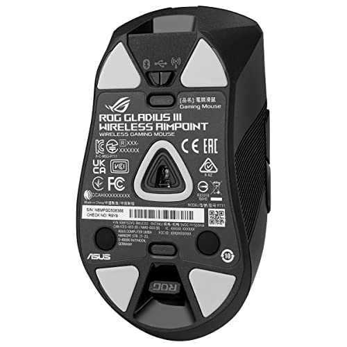 ASUS ROG Gladius III Wireless AimPoint - Ratón Gaming (Conectividad Triple 2.4GHz RF, Bluetooth, USB, 36000 dpi, 6 Botones programables, ROG SpeedNova, interruptores Intercambiables, Paracord), Negro
