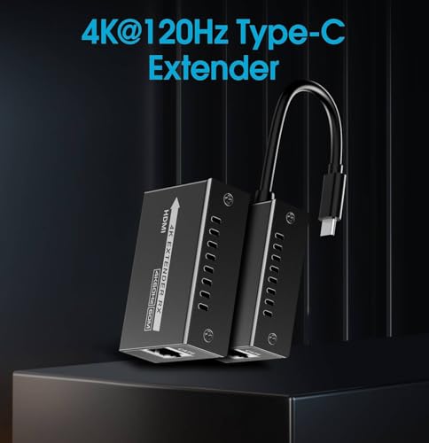 PremiumCord Extensor 4K USB-C a HDMI vía Cat5E/6/6A, UHD 4K 2160p 120Hz, Full HD 1080p, HDMI 2.0, HDCP 1.4/2.2, HDR10, Sin Retardo
