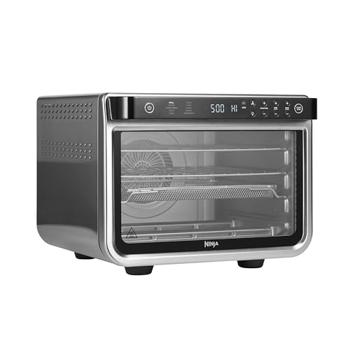 Ninja Foodi Horno multifunción 10 en 1, Mini horno portátil para encimeras y superficies de trabajo, 10 funciones de cocción, Freír con aire, Asar, Parrilla, Hornear y más, en plata y negro, DT200EU