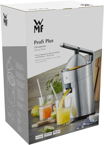 WMF Profi Plus - Exprimidor Eléctrico de Palanca, 1000 W,Ideal para Cítricos , Acero Inoxidable Cromargan, Exprimidor de Naranjas, Directo al Vaso, Apto Lavavajillas