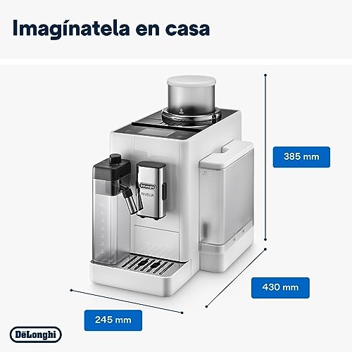 De'Longhi Rivelia EXAM440.55.W, Cafetera Superautomática con LatteCrema Hot, Espumador de Leche Automático, Tamaño Compacto, 16 Recetas, Pantalla Táctil a Color, Blanco Ártico