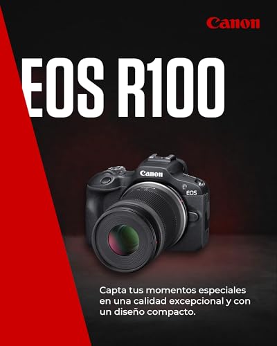 CANON EOS R100 Cámara Mirrorless + Objetivo RF-S 18-45 mm F4.5-6.3 IS STM + RF-S 55-210 mm F5-7.1 IS STM, Cámara Evil APS-C (24,1 MP) -4 EV, Vídeo 4K 25 fps, Dual Pixel CMOS AF, Negro