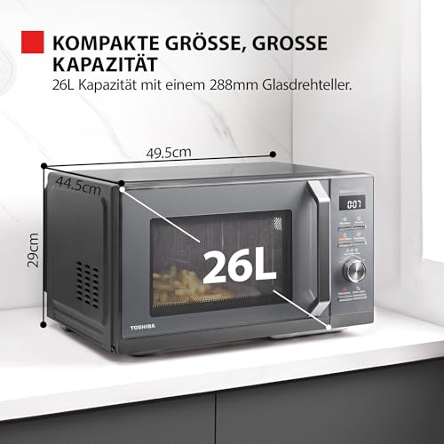 Toshiba Horno microondas 26L aire caliente combinado, 6 en 1 900 W con cocina de vapor en gris Morandi, 6 programas 10 niveles de potencia, 10 menús automáticos, MW3-AC26PFI(MG)