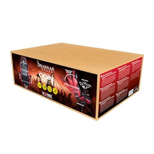 Konix Drakkar Silla de Oficina Gaming Odin - Inclinación del Asiento 160° - Cuero de Poliuretano Liso - Motivo Vikingo - Negro y Rojo