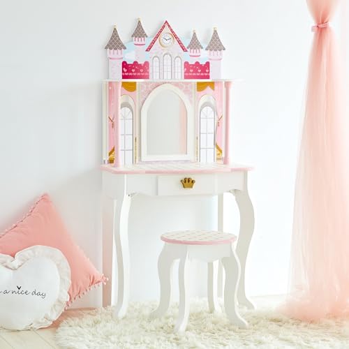 Teamson Kids Mesa de Tocador Castillo de Madera Espejo y Taburete TD-12951A