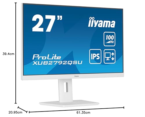 iiyama XUB2792QSU-W6 27" Blanco Panel IPS, 2560x1440100Hz, 0,4ms (MPRT), FreeSync, 15cm Regulable en Altura, Pivotante, 250cd/m², HDMI, DisplayPort, Altavoces, USB 4x3.2