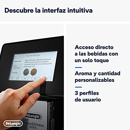 De'Longhi Perfetto Primadonna Soul ECAM612.55.SB Cafetera Superautomática Café y Cappuccino con Sistema de Leche LatteCrema, Tecnología Bean to Cup, 18 Bebidas, App Control