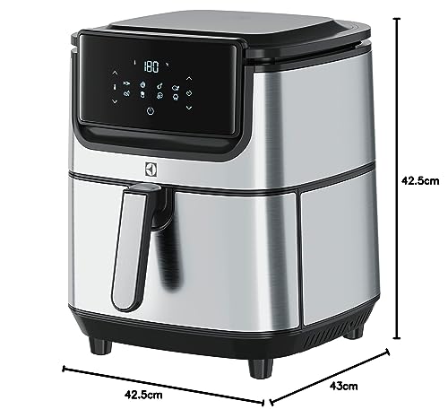 Electrolux E6Af1-6St Explore 6 Freidora de aire, 8 programas de cocina preestablecidos para cocina sana, potencia 1800 W, plata negra, 43 x 42,5 x 42,5 cm, 7,3 kg