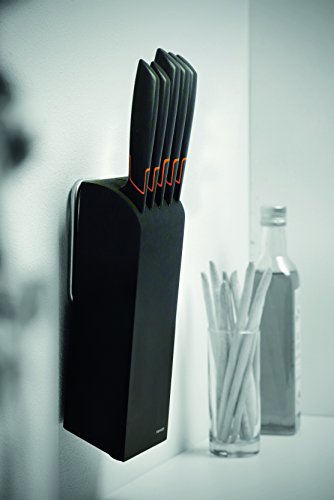Fiskars Bloque de cuchillos con 5 cuchillos, Ancho: 15,5 cm, Alto: 37 cm, Madera de abedul, Negro, Edge, 1003099
