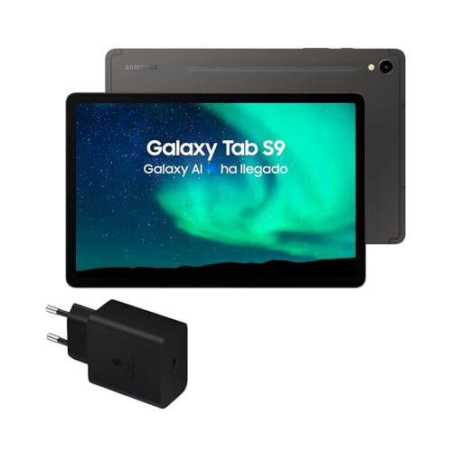 Samsung Galaxy Tab S9, 256 GB, WiFi + Cargador 45W - Tablet Android con IA, Ranura MicroSD, S Pen Incluido, Gris (Versión Española)