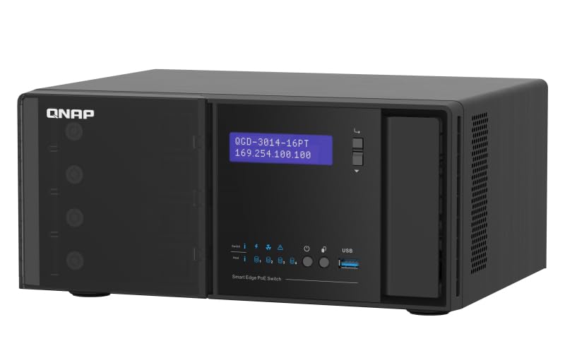 QNAP QGD-3014-16PT-8G - Conmutador PoE Inteligente de Escritorio - Solución de vigilancia IP Inteligente optimizada para costos, Negro