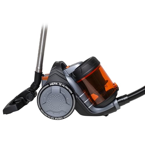 ADLER Aspiradora sin Bolsa Ciclónica AD7065, HEPA 13, Filtración ciclónica, Depósito 1,6L, Flujo de Aire máximo: 27 litros/Segundo, Gris y Naranja, con 5 Accesorios, Potencia Nominal: 700 W