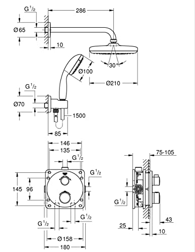 GROHE QuickFix Precision Trend - Set de ducha para instalación final, tecnología de control ecológico, ducha mural de 210 mm, cromado, ref. 34733002