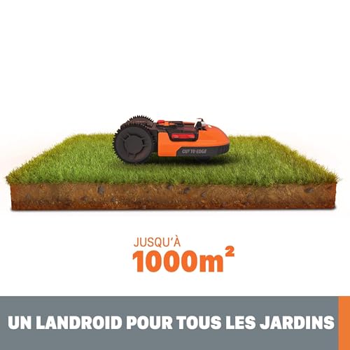 WORX Robot cortacésped Landroid L1000 20V Máx. | para Superficies de hasta 1000m2 | WR147E.1 | Navegación Inteligente | Cut to Edge 2,6 cm del Brode | Pendientes de hasta el 35%