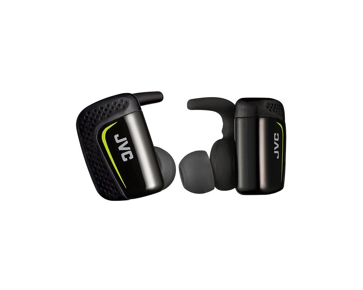 JVC Auriculares True Wireless HA-ET90BT. Cascos Inalámbricos con máximo de 9 Horas de Batería. Resistencia al Agua. Control de Volumen y Llamadas. Incluye Estuche de Carga. Color Negro.