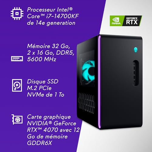 Alienware Aurora R16 RPL Ordenador Gaming, Procesador Intel Core i7-14700KF, 32GB RAM, 1TB SSD, Gráfico NVIDIA GeForce RTX 4070 12GB GDDR6X, Windows 11 Home, Basalt Black