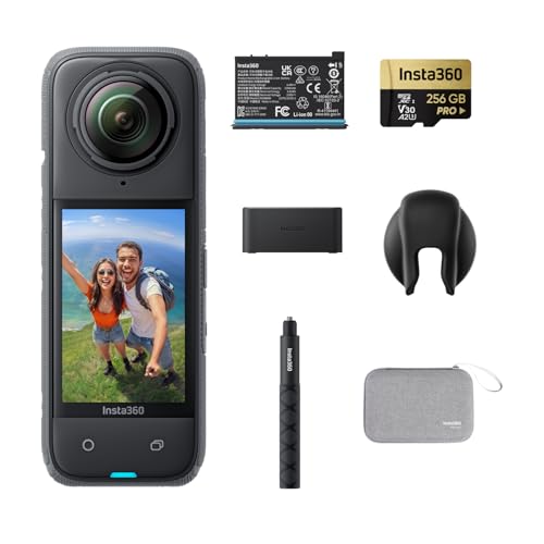 Insta360 X4 Paquete de Resistencia - Cámara de acción Impermeable 8K 360, Vídeo 4K Gran Angular, Selfie Stick Invisible, Protectores de Lente Extraíbles, 135 Min Batería, Edición IA, Estabilización