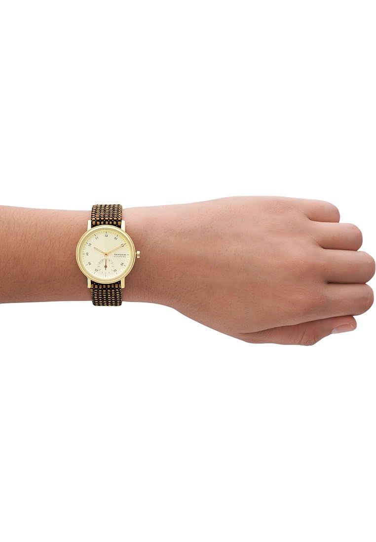 Skagen Kuppel Reloj para Mujer, Movimiento de Cuarzo con Correa de Acero o Piel, Naranja y Dorado, 32MM
