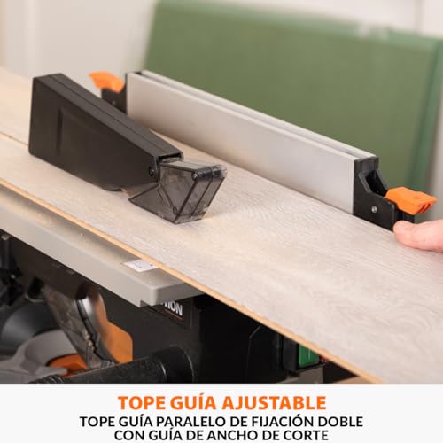 Evolution Power Tools R210MTS-G2 Sierra híbrida convertible de mesa/ingletadora, compacta y portátil, corte multimaterial, corta madera, metal, plástico, etc.; incluye una hoja de 210 mm