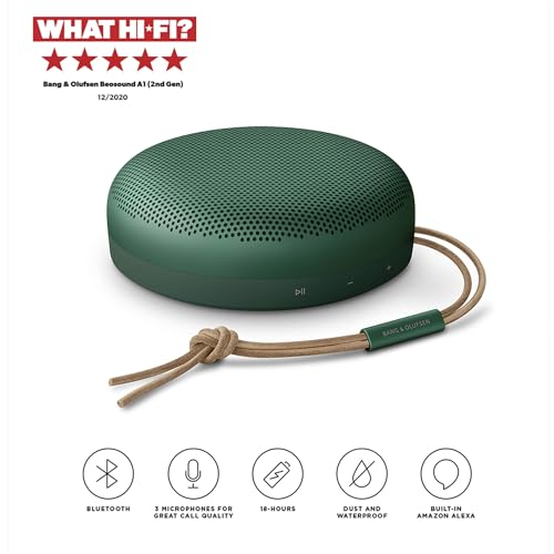 Bang & Olufsen Beosound A1 (2.ª Gen) Altavoz Bluetooth Inalámbrico Portátil Resistente al Agua y al Polvo con Sonido de 360 Grados, Alexa y Speakerphone, Hasta 18 horas de Batería Green