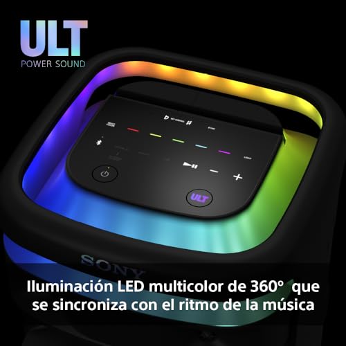 Sony ULT TOWER 10, Altavoz bluetooth para fiestas con ULT POWER SOUND y Deep Bass, altavoces X-Balanced, iluminación LED 360, funciones para fiestas, micrófono inalámbrico, portátil, ruedas giratorias