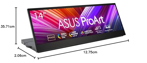 ASUS ProArt Display PA147CDV - Monitor de 14" para creativos (32:9, IPS, Full HD, 100% sRGB/Rec.709, Calman, USB-C, 10 puntos táctiles, MPP2.0, ASUS Dial, Panel de control, compatible con Adobe)