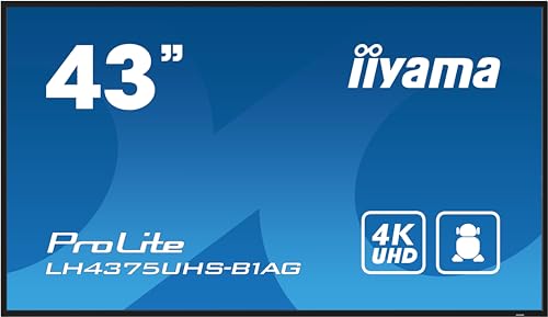 iiyama Prolite LH4375UHS-B1AG Pantalla Digital IPS LED 4K UHD HDMI DP in/out USB2.0 RS-232c RJ45 Reproductor Multimedia Android OS WiFi SDM-S Micro-SD 24/7 Negro 108cm 42,5"