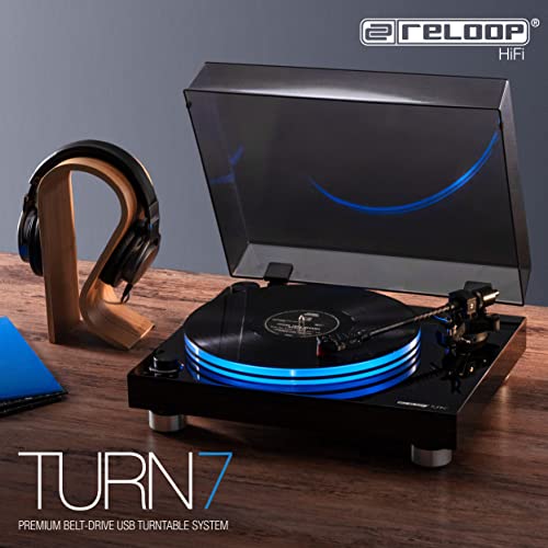 Reloop Turn 7 - Giradiscos HiFi accionado por correa con Ortofon 2M Red, giradiscos de acrílico con iluminación LED, motor de accionamiento descentralizado