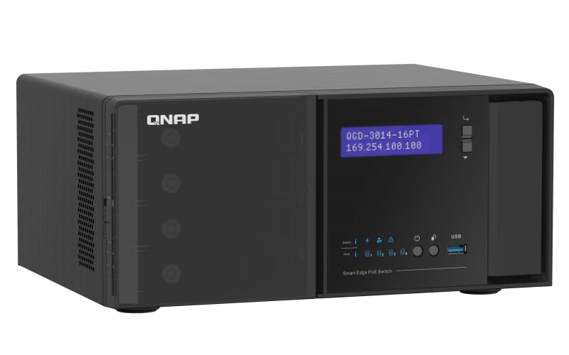 QNAP QGD-3014-16PT-8G - Conmutador PoE Inteligente de Escritorio - Solución de vigilancia IP Inteligente optimizada para costos, Negro