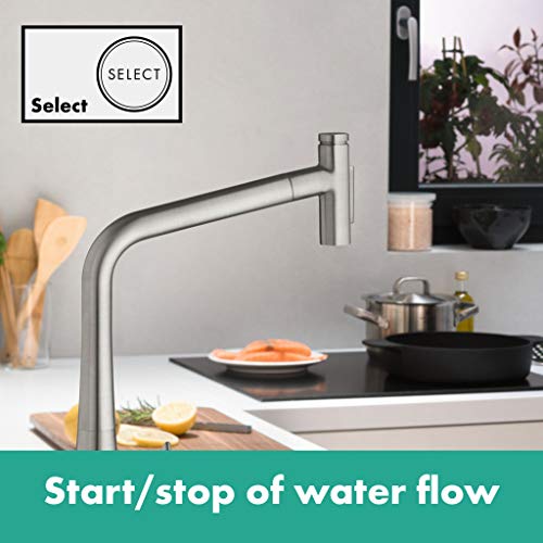 hansgrohe Metris Select M71 Mezclador monomando de cocina 320, ducha extraíble, 2 tipos de chorro, con caja del flexo (sBox), acabado de acero inoxidable, 73816800