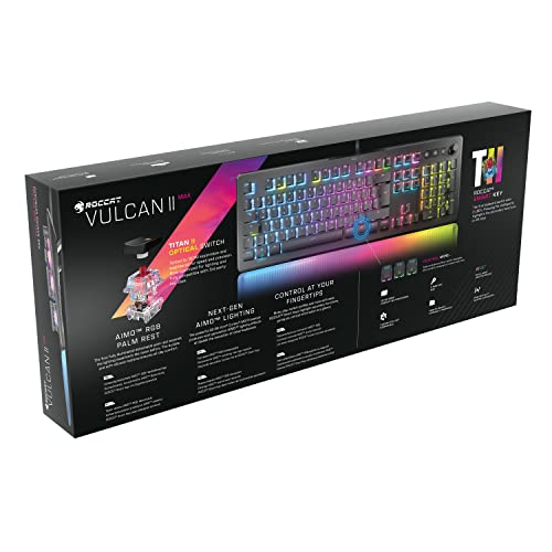 ROCCAT Vulcan II MAX - Teclado de Juego óptico y mecánico para PC, Teclas retroiluminadas RGB Personalizables, reposamuñecas, interruptores Titan II, Placa de Aluminio, Negro