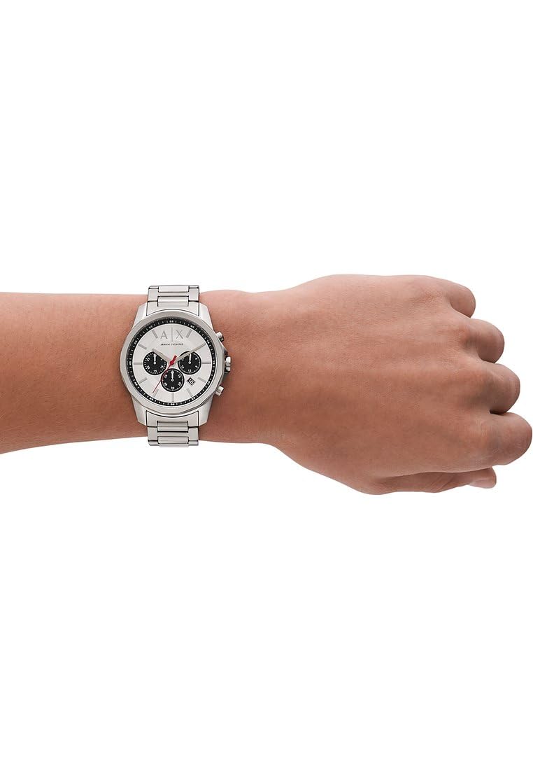 Armani Exchange Reloj Hombre, Movimiento cronógrafo de Cuarzo y Caja de 44mm con Correa de Acero Inoxidable