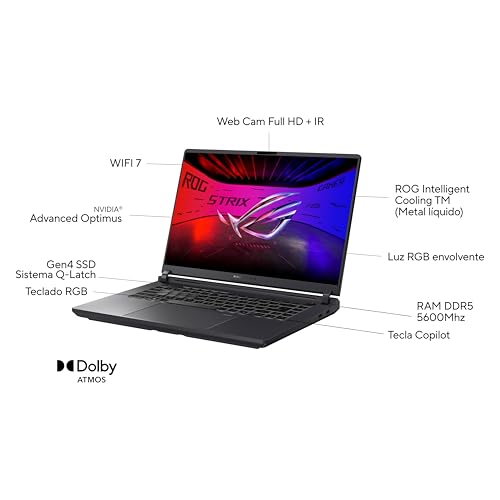 ASUS ROG Strix G16 G615JMR-RV004 - Ordenador Portátil Gaming de 16" WUXGA 165Hz (Intel Core i7-14650HX, 32GB RAM, 1TB SSD, RTX 5060 8GB, Sin Sistema Operativo) Gris Eclipse - Teclado QWERTY español