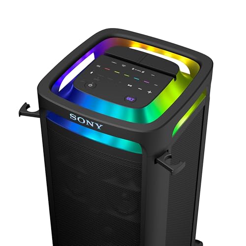 Sony ULT Tower 9, Ultimate Bluetooth Party Speaker, 25 H de batería y alimentación de Red, 2 Modos ULT Power Sound, X-Balanced Speaker, 360 Luces y Sonido, entradas de Karaoke, Negro