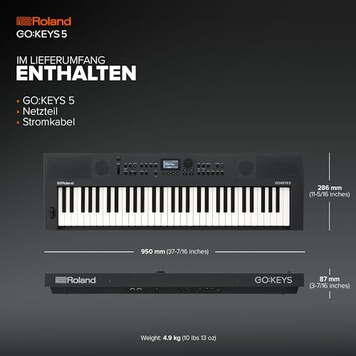 Teclado para creación musical Roland GO:KEYS 5 | Teclado de 61 notas | Generador ZEN-Core con más de 1.000 sonidos integrados | Altavoces estéreo integrados | Entrada de micro – Grafito