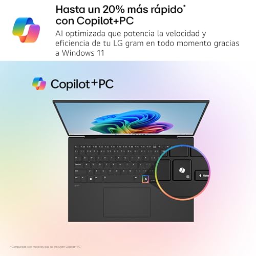 LG gram 16Z90T-G.AD88B Portátil 16 Pulgadas, WQXGA IPS, Intel Core Ultra7, 3GB RAM, 1TB SSD, 1.199 g, Antirreflejo, Batería hasta 22.5h, Windows 11, Negro