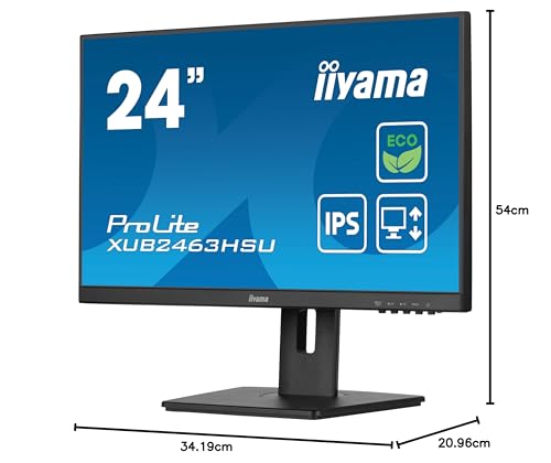 iiyama XUB2463HSU-B1 24" Panel IPS Green Choice, EyeComfort / EyeSafe 2.0, 1920x1080100Hz, 15cm Hiegt Adj. Stand, 250cd/m², Altavoces, HDMI, DisplayPort, 3ms GTG, FreeSync, USB 2x 3.2 (23,8" VIS)