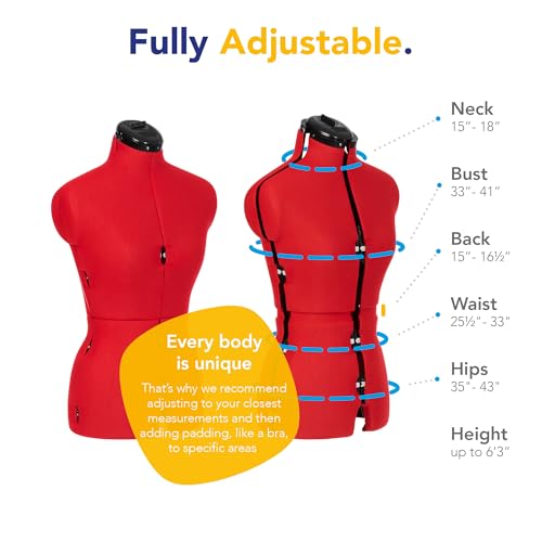 Adjustoform Coser Sew Simple 8 Partes Forma de Vestido Ajustable, Tela de nailon rojo amapola, S