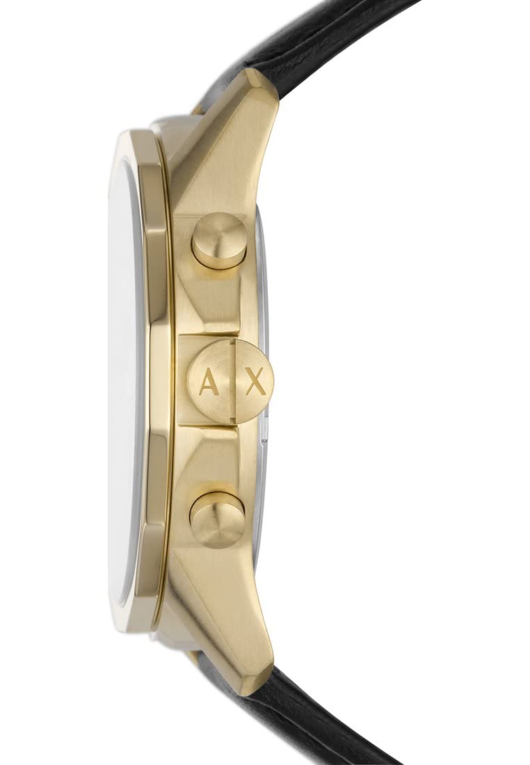 Armani Exchange Reloj hombre, movimiento cronógrafo cuarzo y caja 44mm con correa piel, Negro y dorado