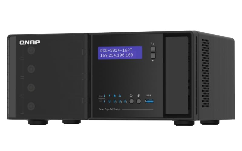 QNAP QGD-3014-16PT-8G - Conmutador PoE Inteligente de Escritorio - Solución de vigilancia IP Inteligente optimizada para costos, Negro