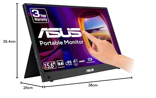 ASUS ZenScreen Touch MB16AMTR Monitor USB portátil de 15.6 Pulgadas, FHD (1920 x 1080), IPS, táctil, batería integrada, señal híbrida, Mini-HDMI, Toma para trípode, Flicker Free, Low Blue Light