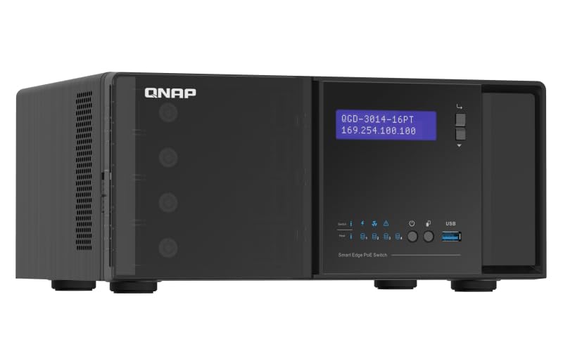 QNAP QGD-3014-16PT-8G - Conmutador PoE Inteligente de Escritorio - Solución de vigilancia IP Inteligente optimizada para costos, Negro